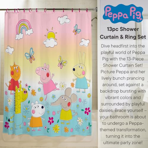 Image of Peppa Pig 13-Piece Shower Curtain Set, 72 x 72 Inch Fabric Curtain with Hooks, Bathroom Decor, Machine Washable, (100% Officially Licensed Product) by Franco Collectibles