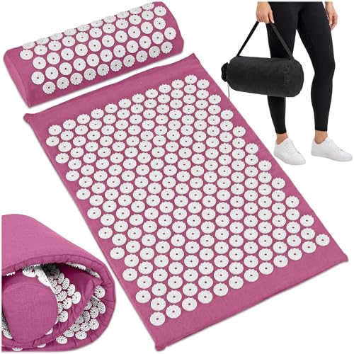 KRUMAD Akupressurmatte Set mit Kissen, inkl Tasche, Akupressur Matte Stachelmatte für Rücken und Nacken, Massage Matte, Noppenmatte, Fakirmatte, Entspannung, für Wellness Zuhause 60 x 40 cm
