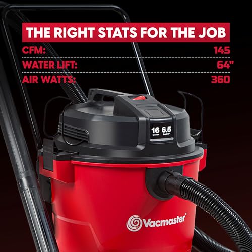 Vacmaster 16-Gallon 6.5 Peak HP† Wet/Dry Vacuum – VJH1612PF 1101, Red - Thumbnail 6