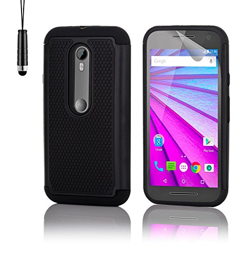 32nd® Funda Rígida Anti-Choques de Alta Proteccion para Motorola Moto G 3 (3. Generacion, 2015) Carcasa Defensora de Doble Capa - Negro