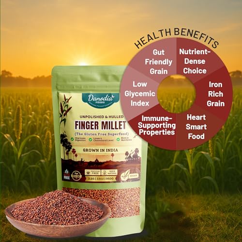 Danodia Foods Whole Grain Finger Millet (Ragi) - 2lbs (950g) | Organic, Hulled, Unpolished, Gluten-Free, Natural Superfood | High in Iron, Calcium, Fiber & Protein | Non-GMO, Plant-Based