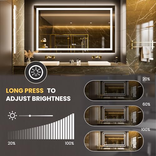 Image of LOAAO 68 inchx36 inch LED Bathroom Mirror with Lights, Anti-Fog, Dimmable, Backlit + Front Lit, Lighted Bathroom Vanity Mirror for Wall, Memory Function