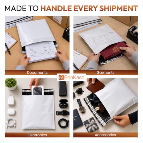 Image of BonKaso Poly Courier Bags 5x10 Inches with POD | 55 Microns Thickness | Tamper Proof & Waterproof | Durable Plastic Packaging Envelopes for Shipping - Pack of 200