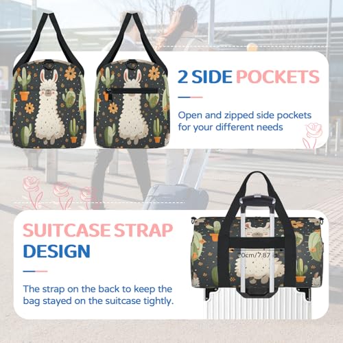 Cute Llama Sports Duffle Bag for Women Men Waterproof Overnight Weekender Bag with Adjustable Strap Travel Tote Bags for Beach Yoga Work Dance Swim4