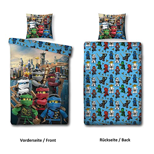 Lego Ninjago Bettwäsche-Set 135x200 cm + 80x80 cm · Motiv Assemble City Lloyd Kai Jay Cole NYA Zane · 100% Baumwolle… – Bild 5