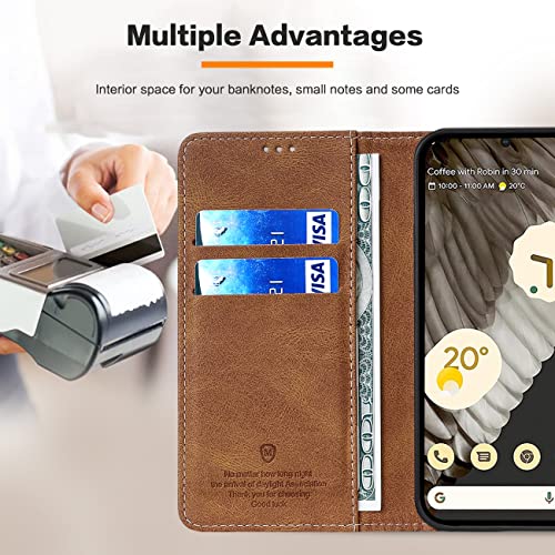 GoodcAcy for Google Pixel 8 Pro Case Leather Wallet Book Flip Folio Stand View Magnetic Closure with Card Slots Cover Case Compatible with Google Pixel 8 Pro (Brown) - Image 3