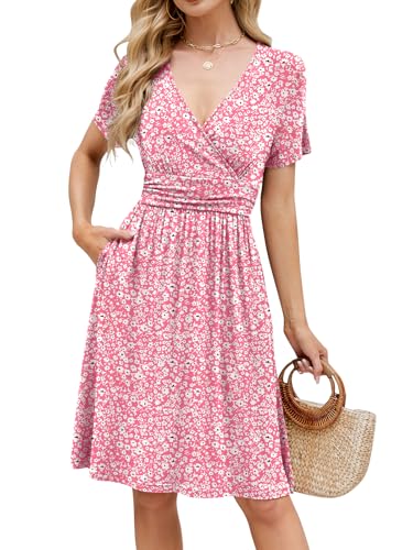 Image of Naggoo Womens Summer Dresses for Women 2026 Spring Floral Sundress Short Sleeve V Neck Wrap Dress with Pockets