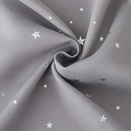 Image of BGment Kids Blackout Curtains for Bedroom - Grommet Thermal Insulated Silver Star Print Room Darkening Curtains for Kids Room, Set of 2 Panels, 38 x 63 Inch, Light Grey