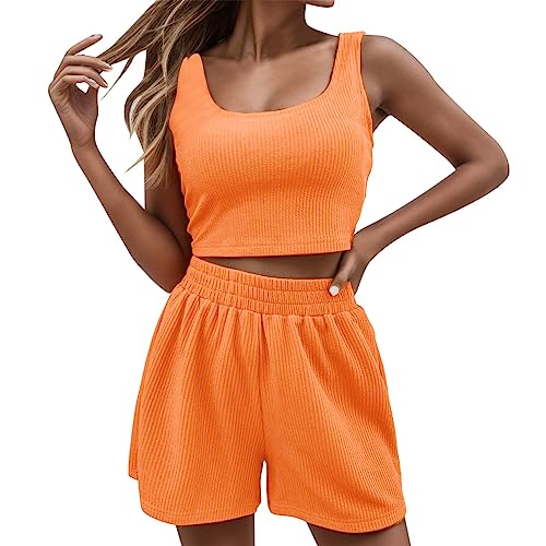 Ensemble shorts femme deux pièces tissu doux léger haut sans manches décontracté 5f21