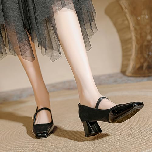 Women's Mary Jane Hook and Loop Chunky Heel Pumps Fashion Square Toe Color Blocking Mid Block Heel Working Business Dress Shoes Daily Breathable Non-Slip Pumps4