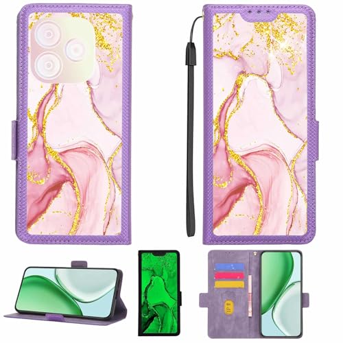 Aroepurt Case Compatible for Blu G65L Phone Case Flip Cover [with Tempered Glass Screen Protector][RFID Blocking][Gold Glitter+Luminous] LPT-FDL