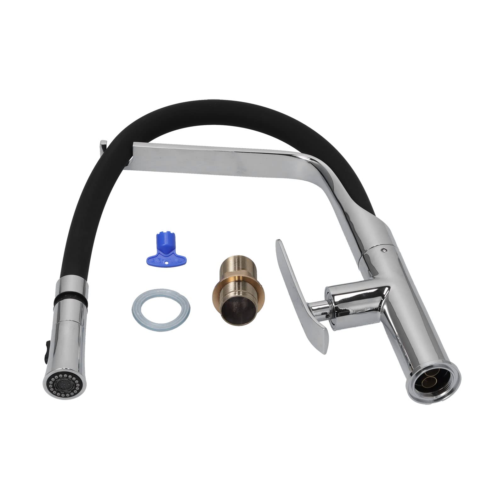 Grifo de cocina extraíble giratorio de 360 ​​​​grados con rociador Grifo monomando moderno de latón para fregadero Negro Plata alto Agua fría y caliente