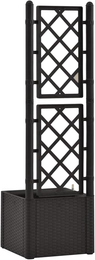 Garden Raised Bed with Trellis and Self Watering System, PP Planter with Trellis, Planter Box with Trellis, Raised Garden Bed Outdoor for Plants Hanging Flower Baskets, Anthracite