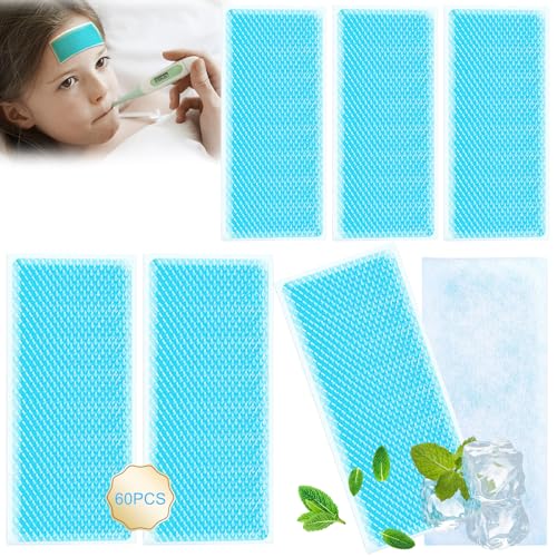 Delamiya 60 Stück Kühlpflaster, Fieberpflaster Kühlakku Gel Kühlpad...
