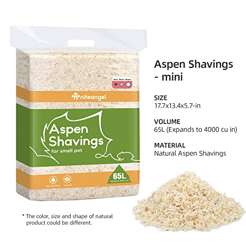 Niteangel Aspen Shaving Hamster Beddings for Syrian Dwarf Hamster Gerbil Mice Degu Rat Rabbit Bunny Guinea Pig Chinchilla Hedgehog or Other Small Pets (65L - Mini)
