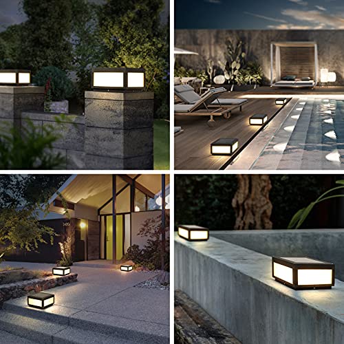 Mvbt Outdoor Solar Post Light, Modern Led Fence Deck Cap Light Lantern Column Lamp For Flat Surface Patio Garden Decoration With Ip54 Waterproof E26 Bulb #TOP6