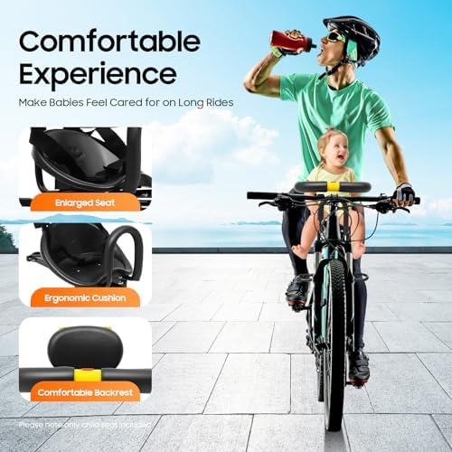 Front Bicycle Child Seat for Mountain Bike, Adjustable Kids Bike Seat with Safety Harness, Universal Fit for Most Bike Type