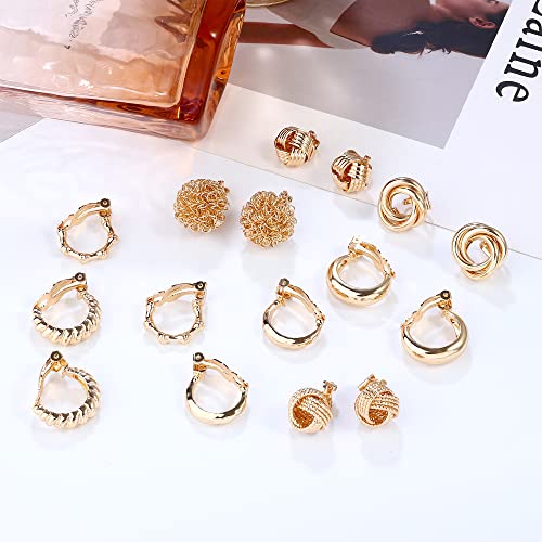 Jerywe 8 Pairs 14K Gold Clip On Earrings For Women Fashion Clip On Earrings Gold Silver Chunky Hoop Earrings No Piercing Fake Earrings For Teen Girls Gift Hypoallergenic #TOP5