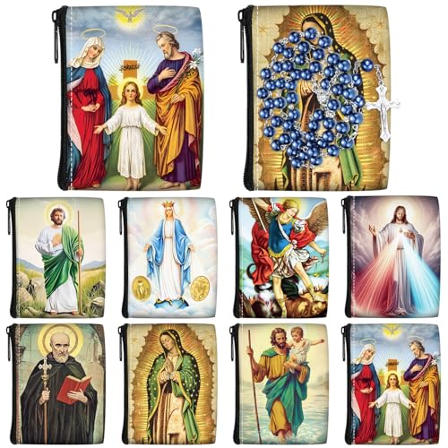 Windyun 8 Pcs Catholic Rosary Pouch 3.9 x 4.7 Coin Purse Rosary Holder Beads Bag with Zipper for Prayer Storage(Fresh)