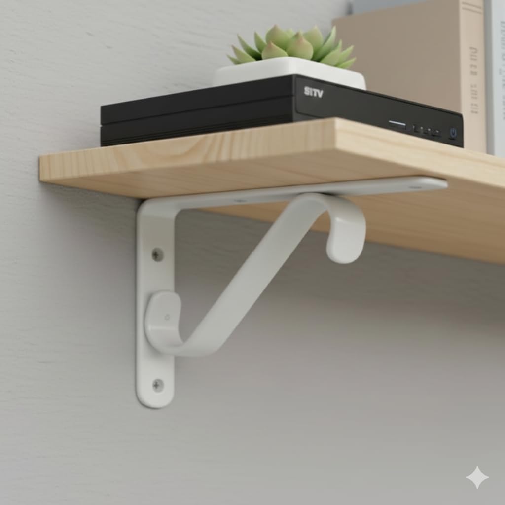 Mild Steel L-Type Shelf Brackets for Wall-Mounted Floating Shelves, 5.5 x 3.5 Inch, Heavy Duty Ivory Powder Coated, 2 Piece Set-image-37