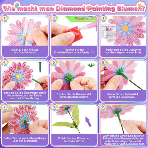 Blumen Basteln Mädchen 8 6 7 9 10 Jahre: Geschenke für Mädchen 8-9-11-12 Jahren Mosaik Bastelset Kinder ab 6 5 8 10 Jahre Diamond Painting Kinder Blumenstrauß Kreativ Geburtstagsgeschenk Zimmer Deko