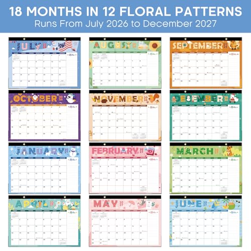 Image of 3 Pack of Desk Calendar 2026-2027, 18-Month Calendar Runs from July 2026 to December 2027, Large 17 inch x 12 inch Monthly Desktop & Wall Calendar for Home & Office - Festival
