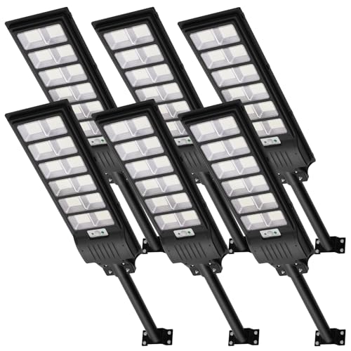 Viugreum Lampione Solare LED Esterno, 600W/1080Led Lampioni da esterni con Sensore di Movimento,3 Modi/6500K Lampione Solare, IP65 Impermeabile Lampione con Telecomando,Sensore Di Movimento,6 Pezzi