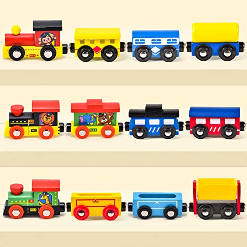 Latocos 12 Pcs Wooden Train Cars Set Toddlers Magnetic Train Toys Kids Boys Girls 3 Engines Vehicle Cars Montessori Educational Toys For Age 3 4 5 6 #TOP4