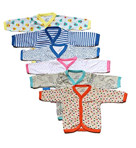 NEW.TONE Baby Infant Cotton Front Open Full Sleeve Vest Tshirt Jhabla Top Suitable for Girls & Boys (Kids Combo Pack of 6)