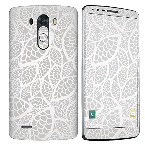 [NakedShield] SkinScratch Guard Vinyl Skin Decal [Full Body Edge] [Matching Wallpaper] - [Silver Leaves] Compatible for LG [G3]
