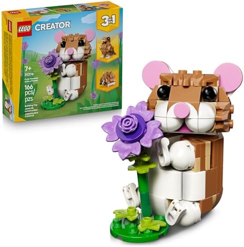 LEGO Creator 3 in 1 Cute Hamster with a Flower Building Toy for Girls & Boys, Ages 7+ - Kids Build a Hamster, Hedgehog or Eagle Animal Figure - Gift Idea for Birthdays - 31376