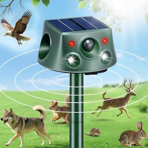 Katzenschreck Ultraschall Solar Tiervertreiber, Marderschreck bis zu 12m Katzenabwehr Marderabwehr Garten Wasserdicht 13.5KHZ-65.5KHZ Automatisch Waschbär abwehr für Katzen Hunde Marder Mäuse Vögel