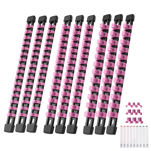 Image of Reniteco 9-Pack Socket Organizer Set, 1 /4 inch x 48 3 /8 inch x 45 1 /2 inch x 36 Clips | 129 Clip Capacity, Havy-Duty ABS Socket Rails, Removable Clips, Drive Socket Storage, Toolbox Drawer or Wall Mount