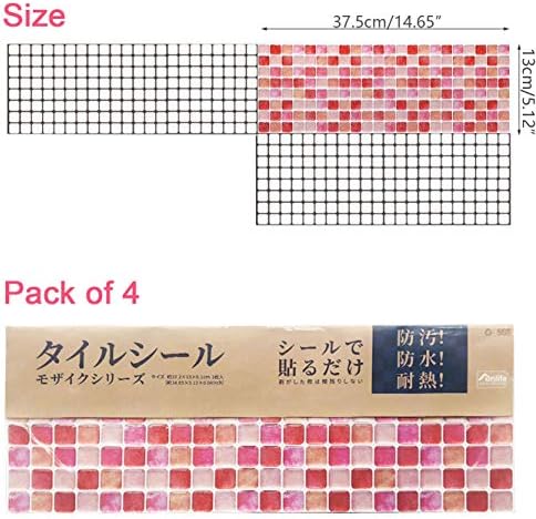 Yoillione 3D Effect Peel and Stick Wall Tiles for Kitchen and Bathroom, Waterproof Pink Mosaic Tile Stickers, Vinyl Backsplash Tiles Self Adhesive Tiles, 4 Sheets