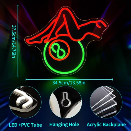 Image of Billiards Lady Neon Sign, JGHTURIE Back Led Neon Signs for Wall Decor - Red Light Up Sign Preppy Girls Bar Pool Table Accessories Game Room Birthday Party Decor Gift USB Powered