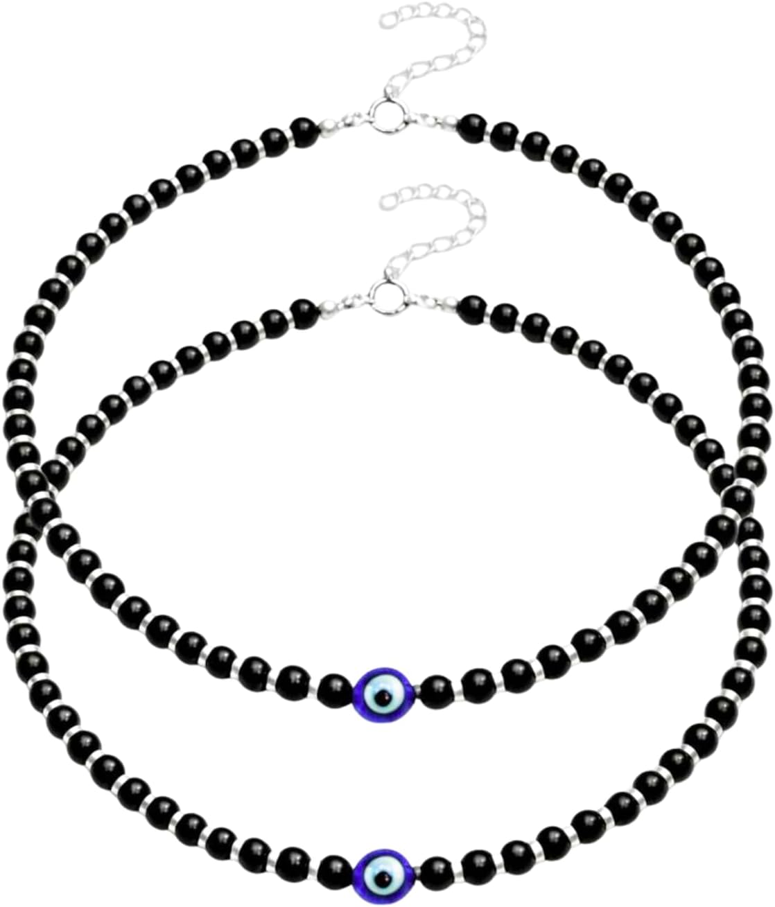Sterling Silver Anklet For Women | Nazariya Payal | 925 Stamp | Blue Evil Eye | Handmade | Black Crystal | Minimal | Daily | protective | Nazar battu | pair| Gift For her | Marriage | Birthday | friendship | size 10.5 Inches With adjuster |