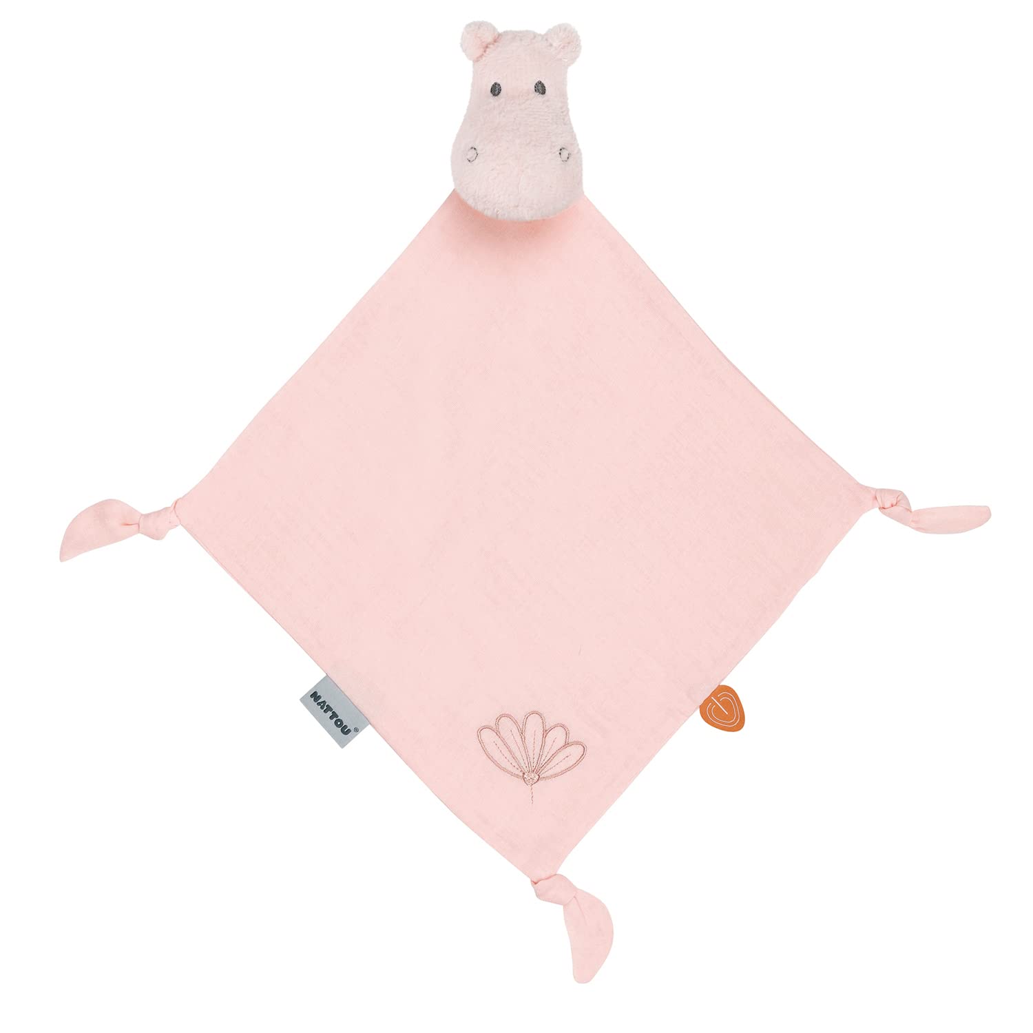 Nattou Large Snuggle Cloth, Cotton (Muslin) and Polyester, Hippo-Susie, Companion from Birth, Approx. 30 x 30 cm