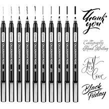 Calligraphy Pen, 10 Size Calligraphy Pens for Writing,Calligraphy markers, Brush Pens Calligraphy Set for Beginners,Black Archival Ink Pens, Hand Lettering Pen for Art Drawing,Sketching,Scrapbooking