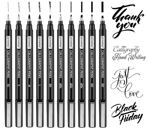 GETHPEN Brush Pen Set with multiple black lettering and drawing tips