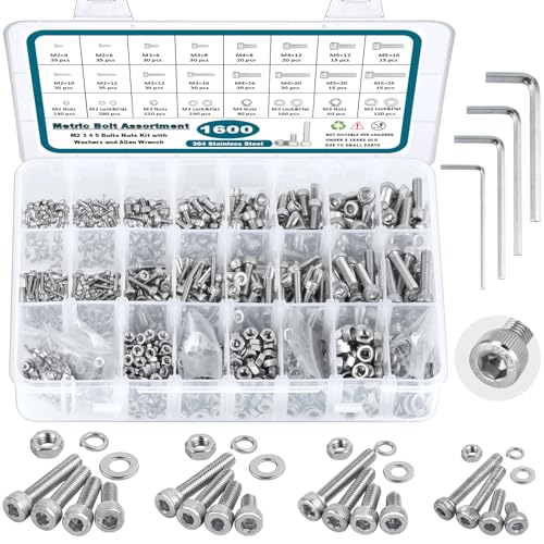 Satantech STAINLESS STEEL METRIC SCREW KIT-1600 1600Pcs Metric Screw Assortment,M2 M3 M4 M5 Metric Bolt Assortment,304 Stainless Steel Metric Machine Screws,Hex Socket Head Cap Screws Nuts And Bolts Assortment Kit cover