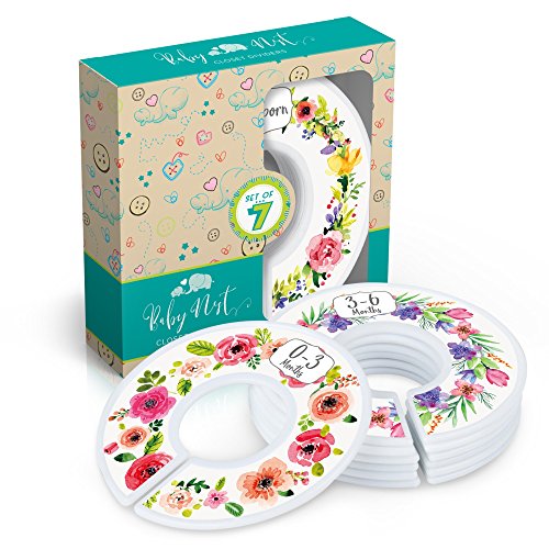 Image of Baby Nest Designs Closet Dividers for Baby Clothes [Floral Bouquet] - 7X Baby Clothing Size Age Dividers from Newborn Infant to 24 Months - Floral Baby Clothes Dividers and Nursery Closet Organizer