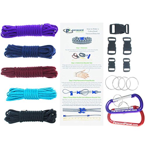 Paracord Survival Bracelet & Project Kit  550 Parachute Cord, Buckles, Carabiners, Key Rings  (Starter & Hardware Kits Include Paracord Needle & Forceps)  Made in USA