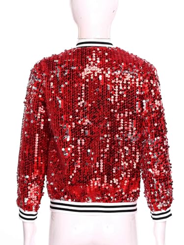 Kids Girls Sequin Bomber Jacket Long Sleeve Zip Up Party Glitter Baseball Jackets Hip Hop Jazz Dance Tops4