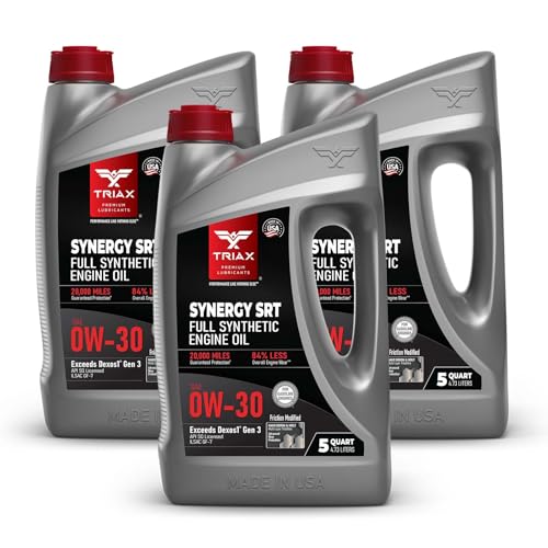TRIAX Synergy SRT 0W-30 - Full Synthetic, Friction Modified Engine Oil - 20K Miles, API SP Licensed, 3x Wear Protection - Nano Boron and Moly Friction Modified (5 Quart - 3 Pack)