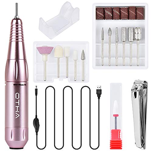 Limes à Ongle Electrique, OTHA 12 en 1 Ponceuse Professionnelle pour Ongles Manucure Machine 30000RPM Puissante, Silencieuse, Portable Kit de Manucure Pédicure pour Salon et Maison (Rose)