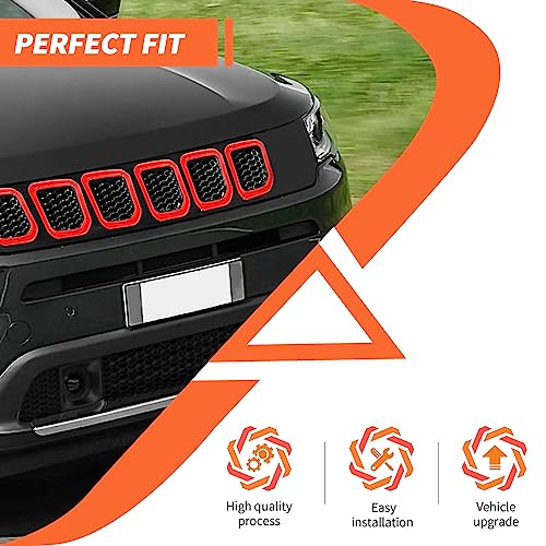 Image of Grill Inserts Grille Guards Trim Compatible with Jeep Compass 2021 2022 2023 Trailhawk /Limited /Latitude /Altitude /Sport(Red)