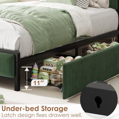 Image of GAOMON Twin Size Bed Frame with 2 Drawers and Charging Station, Green
