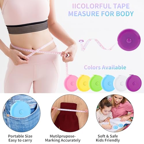 Ouligay 6Pcs Tape Measures Soft Tape Measure Body Double Scale Soft Tape Retractable Dual Sided Measure Tape Set for Body Measuring Chest Waist Cloth Craft - Image 2