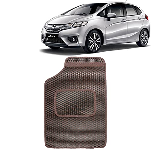 Image of Kingsway Dotted Design Car Floor Foot Mats Universal Fit for Honda Jazz, Model Year : 2014-2018, Water and Dustproof, Color Brown, Set of 5 Pieces