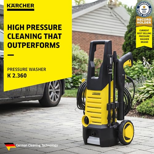 Image of Karcher K 2.360 High Pressure Washer, 1400W, 120 Bar, 360 l /h Flow Rate, 6m Hose Pipe, Portable, Powerful & Resource-Saving Cleaning for Homes, Cars, Bikes, Gardens, Multiple Accessories, German Tech